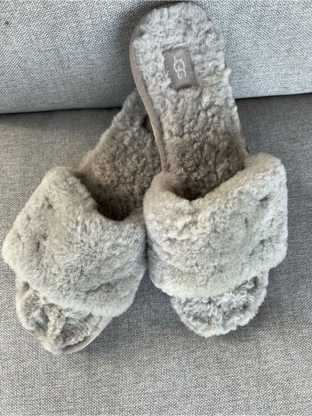 UGG Gray Sheepskin Slide Slippers